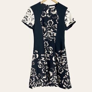 Rebecca Taylor Runway Artisanal Floral Print Blocked A-Line Silk Dress Size 6